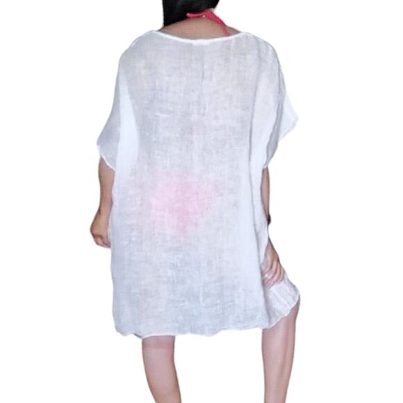DOLMA white swim semi sheer linen beach boho cover up dress FREE SIZE - Picture 8 of 10